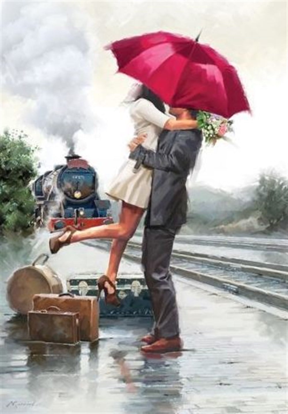 MODERNMarcel Sanat Elmas Mozaik Tablo & Diamond Painting TurkeyM20176100Tren İstasyonundaki Çift Marcel Sanat Elmas Mozaik Tablo 41X56cm