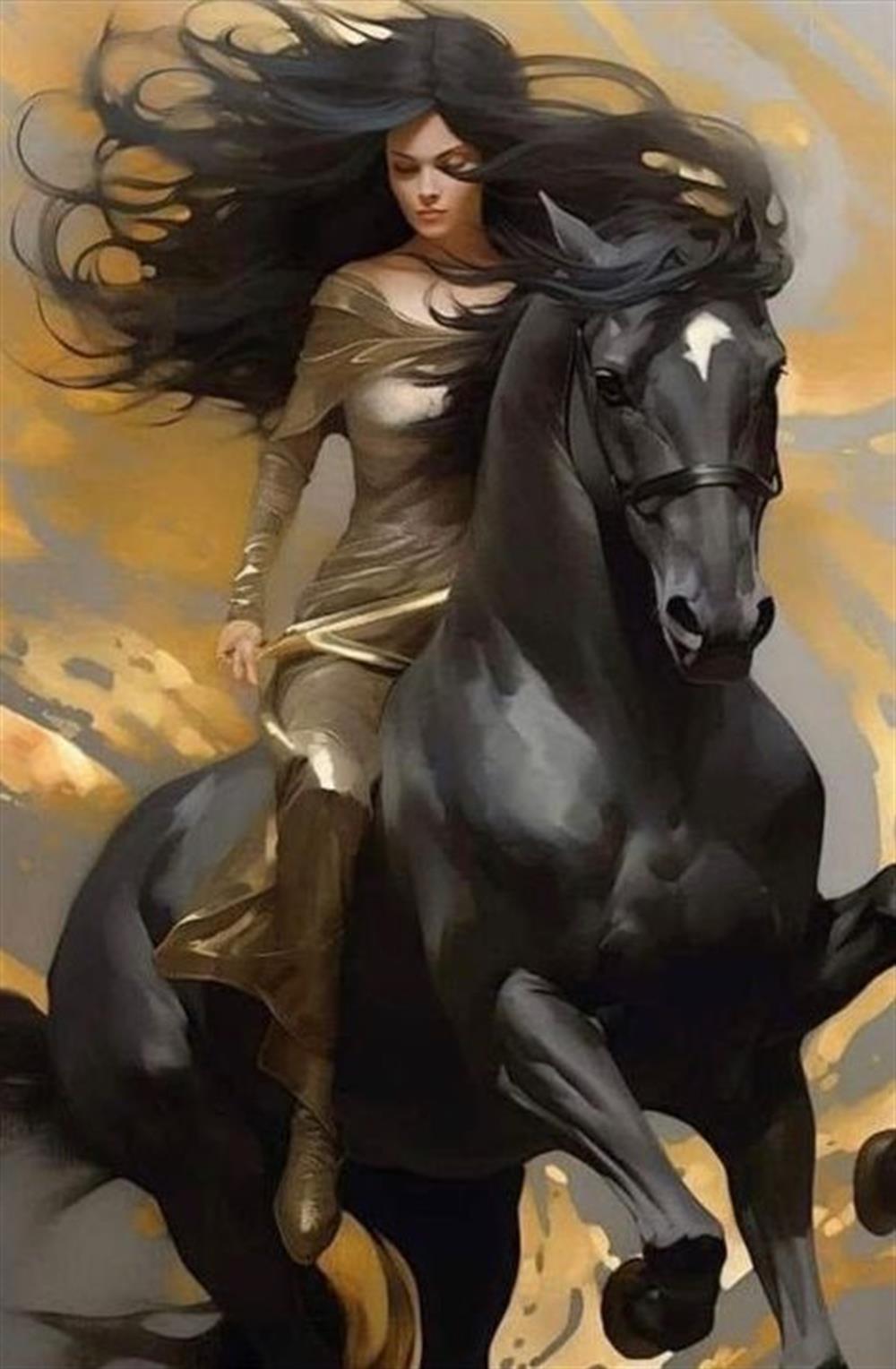 MODERNMarcel Sanat Elmas Mozaik Tablo & Diamond Painting TurkeyM20175555Siyah At Ve Kadın Marcel Sanat Elmas Mozaik Tablo 38x58cm