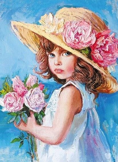 MODERNMarcel Sanat Elmas Mozaik Tablo & Diamond Painting TurkeyM20176875Minik Kız Ve Güller 36x51cm-Marcel Sanat Elmas Mozaik Tablo