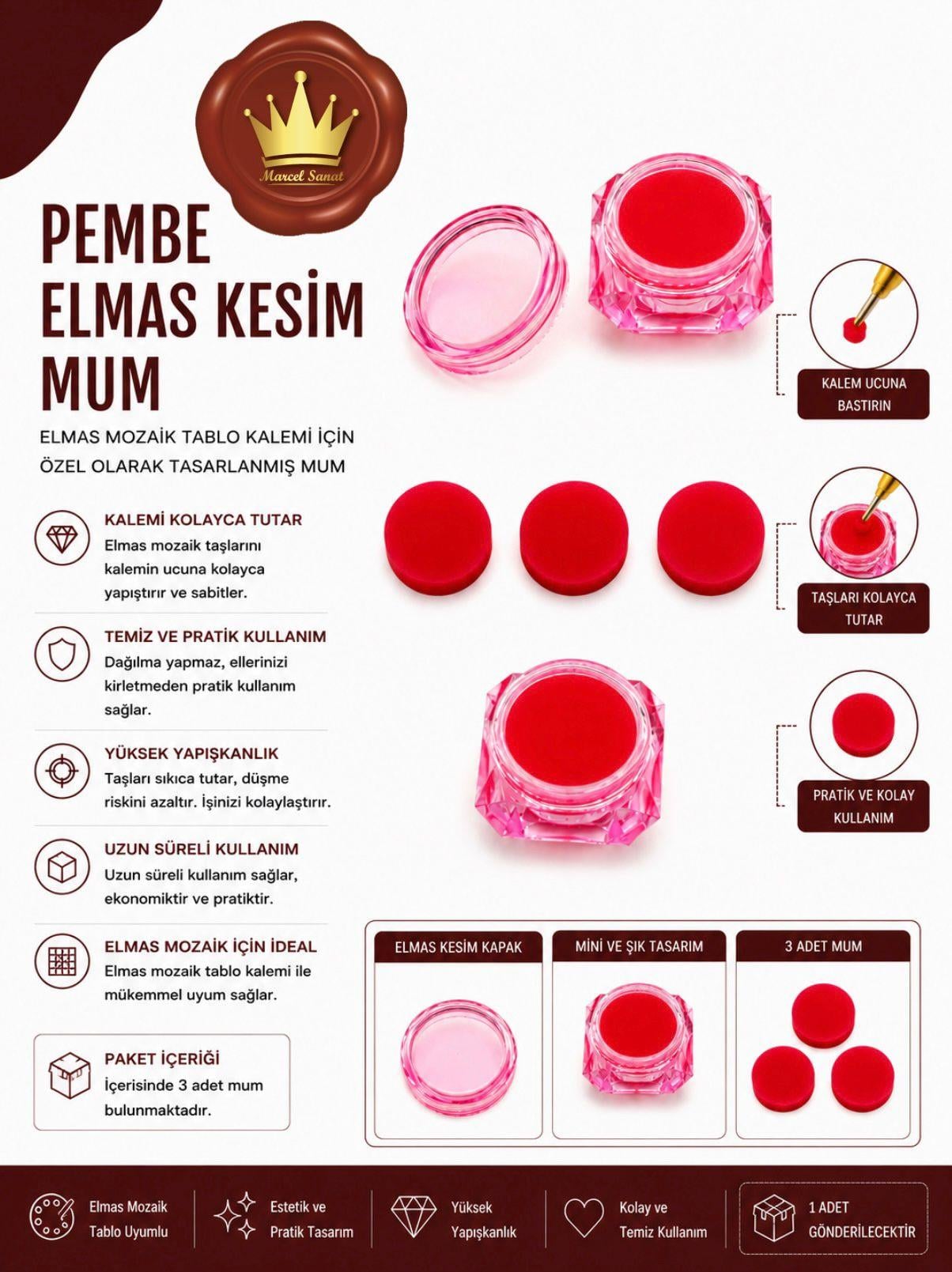 Mor Mum 6 lı Kalem Ucu Seti Elmas Mozaik Tablo | Marcel SanatAKSESUARMarcel Sanat Elmas Mozaik Tablo & Diamond Painting TurkeyM2017PMBELMSMARCEL Pembe Elmas Kesim Mum ( 3 adet mum bulunmaktadır )