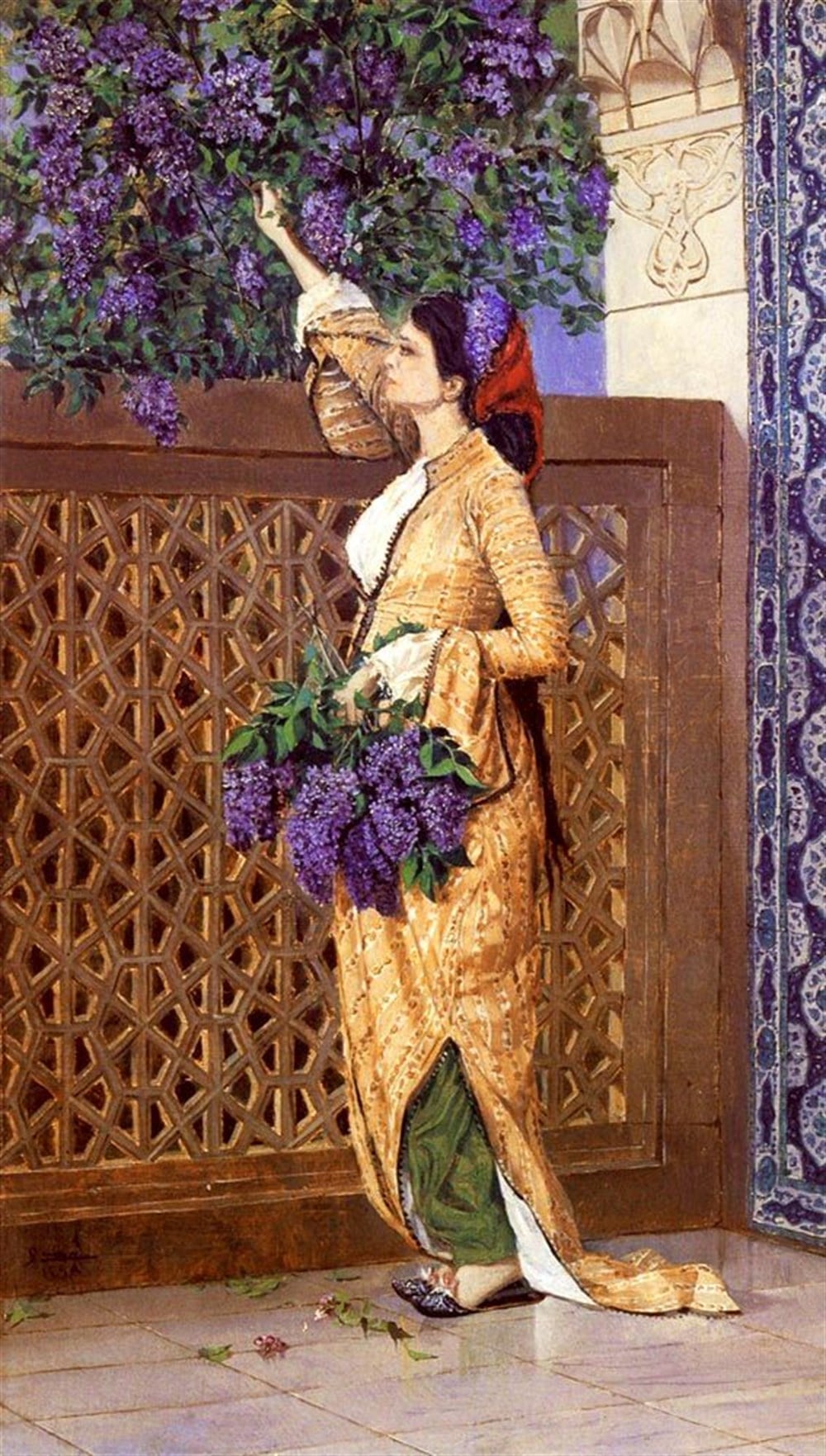 Osman Hamdi Bey Leylak Toplayan Kız Elmas Mozaik Tablosu 38x69cm