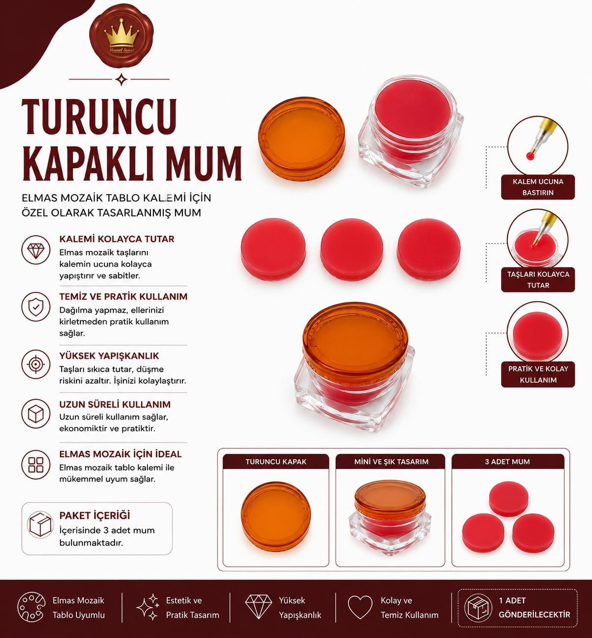 Turuncu Diamond Taş Tutucu Mum Aksesuar | Marcel SanatAKSESUARMarcel Sanat Elmas Mozaik Tablo & Diamond Painting TurkeyM2017TRNCKPKLMARCEL Turuncu Kapaklı Mum ( 3 adet bulunur )