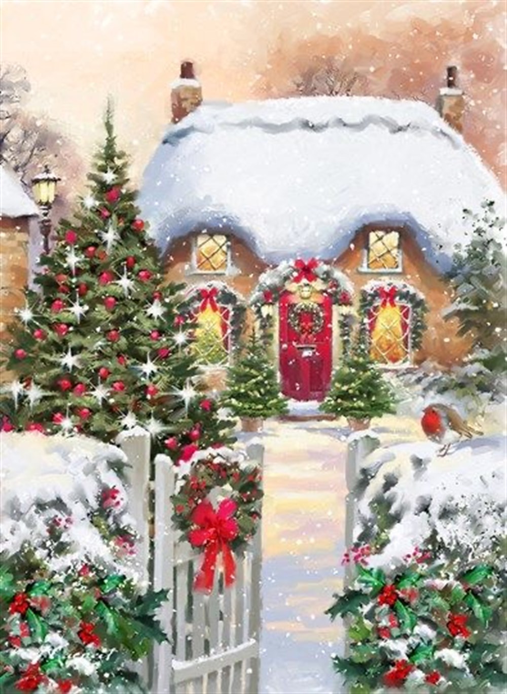 Yılbaşı Kartpostal Ev Elmas Mozaik Tablo 40x55cm