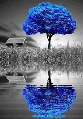Mavi Ağaç Elmas Mozaik Tablo 35x50cm