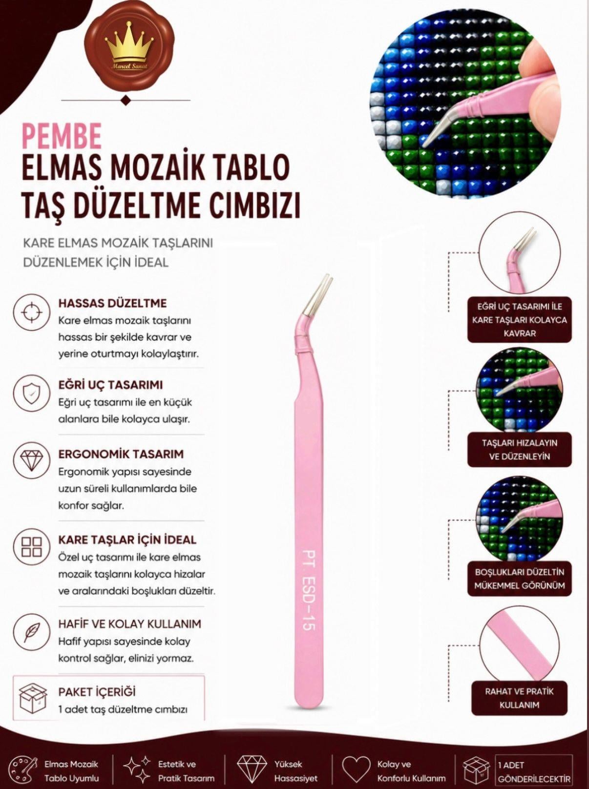 AKSESUARMarcel Sanat Elmas Mozaik Tablo & Diamond Painting TurkeyM2017PMBCMZ (T)MARCEL Pembe Eğri Boyun Taş Düzeltme Cımbızı