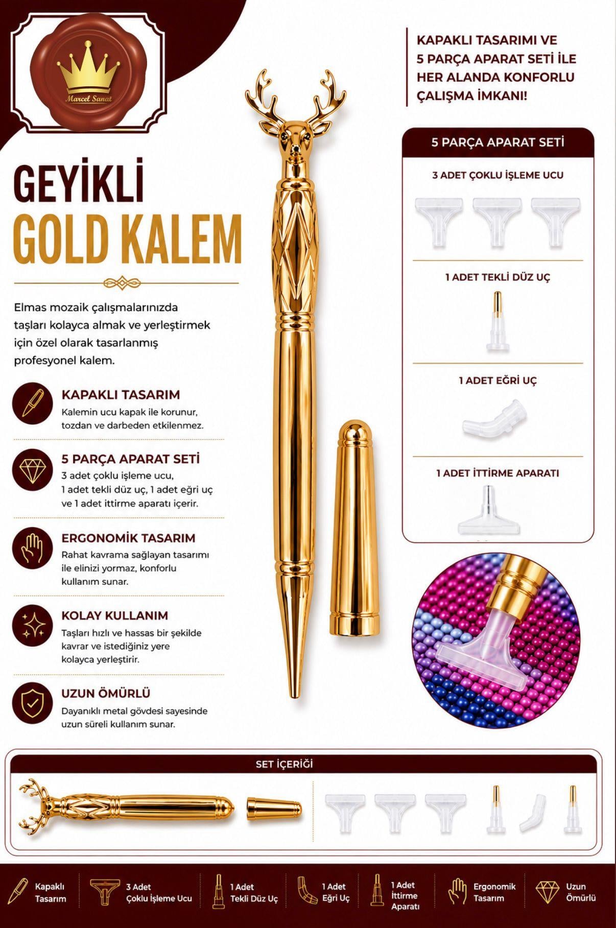 AKSESUARMarcel Sanat Elmas Mozaik Tablo & Diamond Painting TurkeyM2017GLDGYLİ (T)MARCEL Gold Geyikli Elmas Mozaik Kalemi