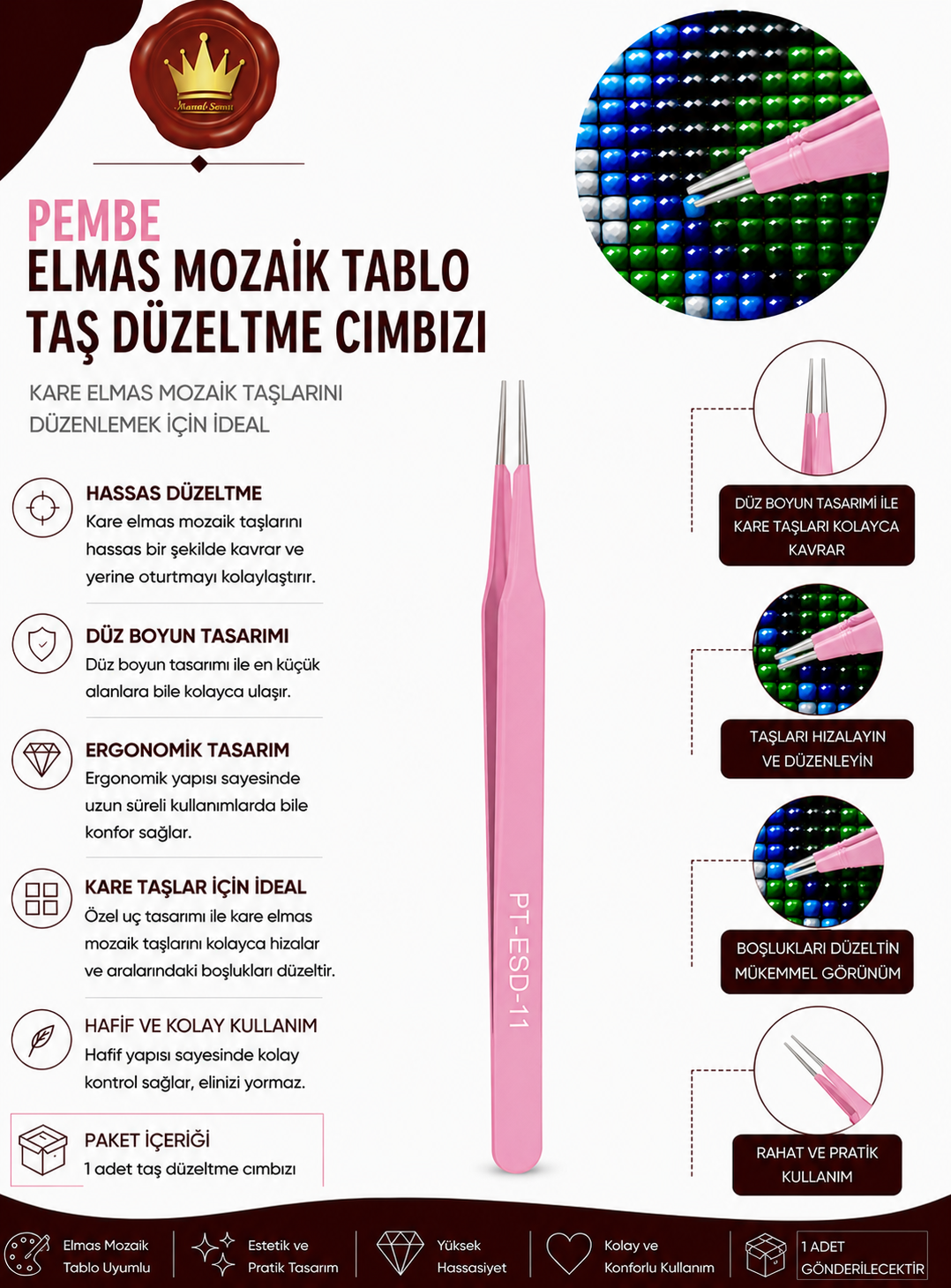 AKSESUARMarcel Sanat Elmas Mozaik Tablo & Diamond Painting TurkeyM2017PMBCMZDÜZBYN (T)MARCEL Pembe Düz Boyun Taş Düzeltme Cımbızı 