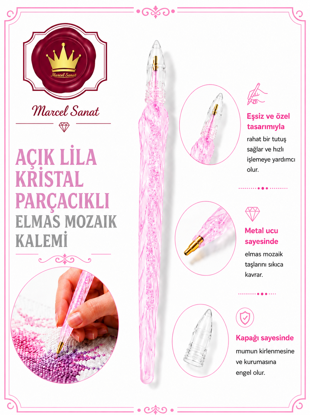 AKSESUARMarcel Sanat Elmas Mozaik Tablo & Diamond Painting TurkeyM2017LİLAKRSTL (T)MARCEL Açık Lila Kristal Parçacıklı Elmas Mozaik Kalemi