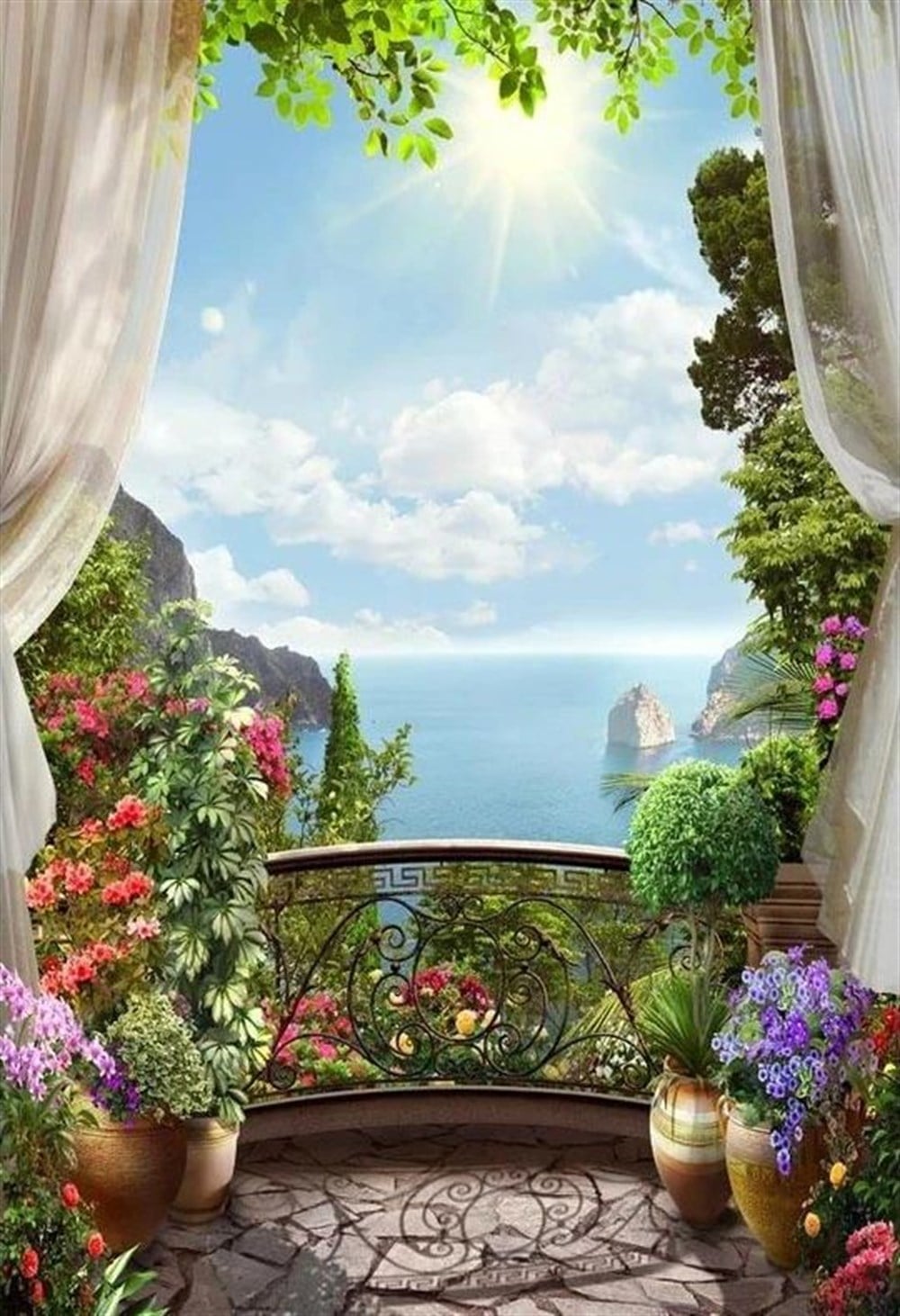 Balkondan Yaz Günü Deniz Manzarası Tablosu 55x81cm