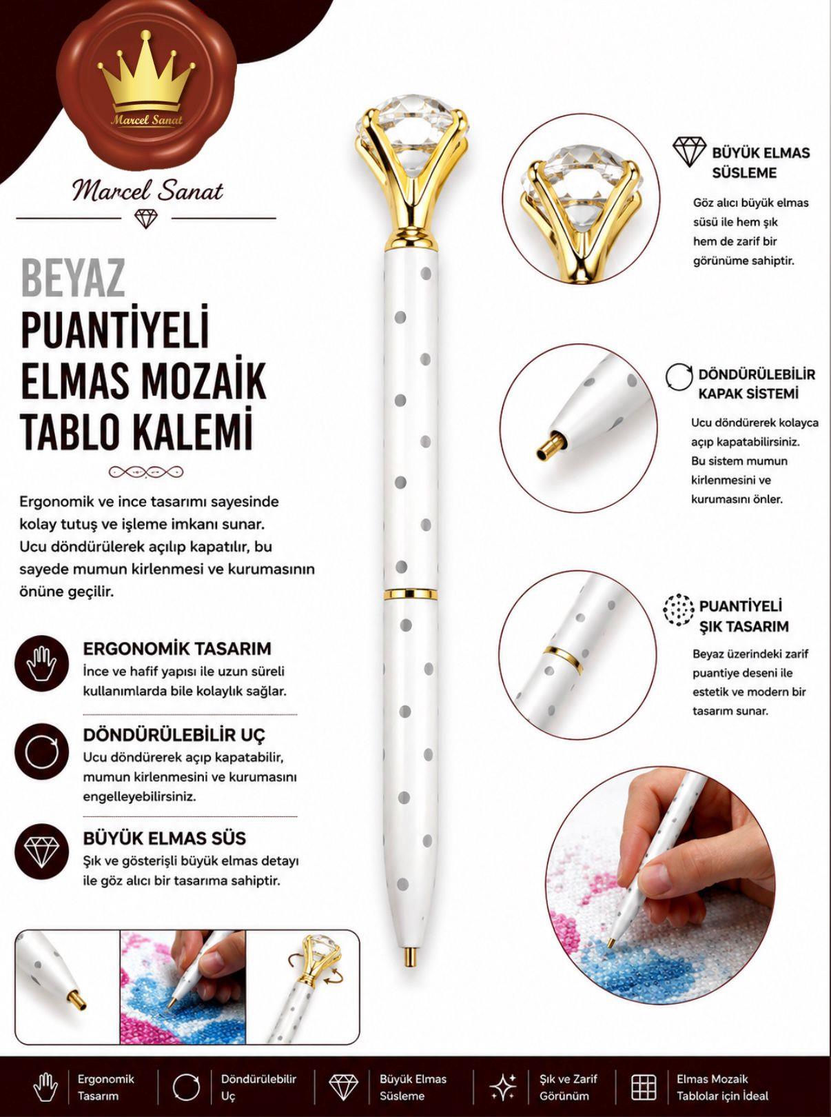 Beyaz Tektaşlı Taş Tutma Kalemi Elmas Mozaik Tablo | Marcel SanatAKSESUARMarcel Sanat Elmas Mozaik Tablo & Diamond Painting TurkeyM2017BYZPTTSLIMARCEL Beyaz Puantiyeli ve Tektaş Süslü Taş Tutma Kalemi