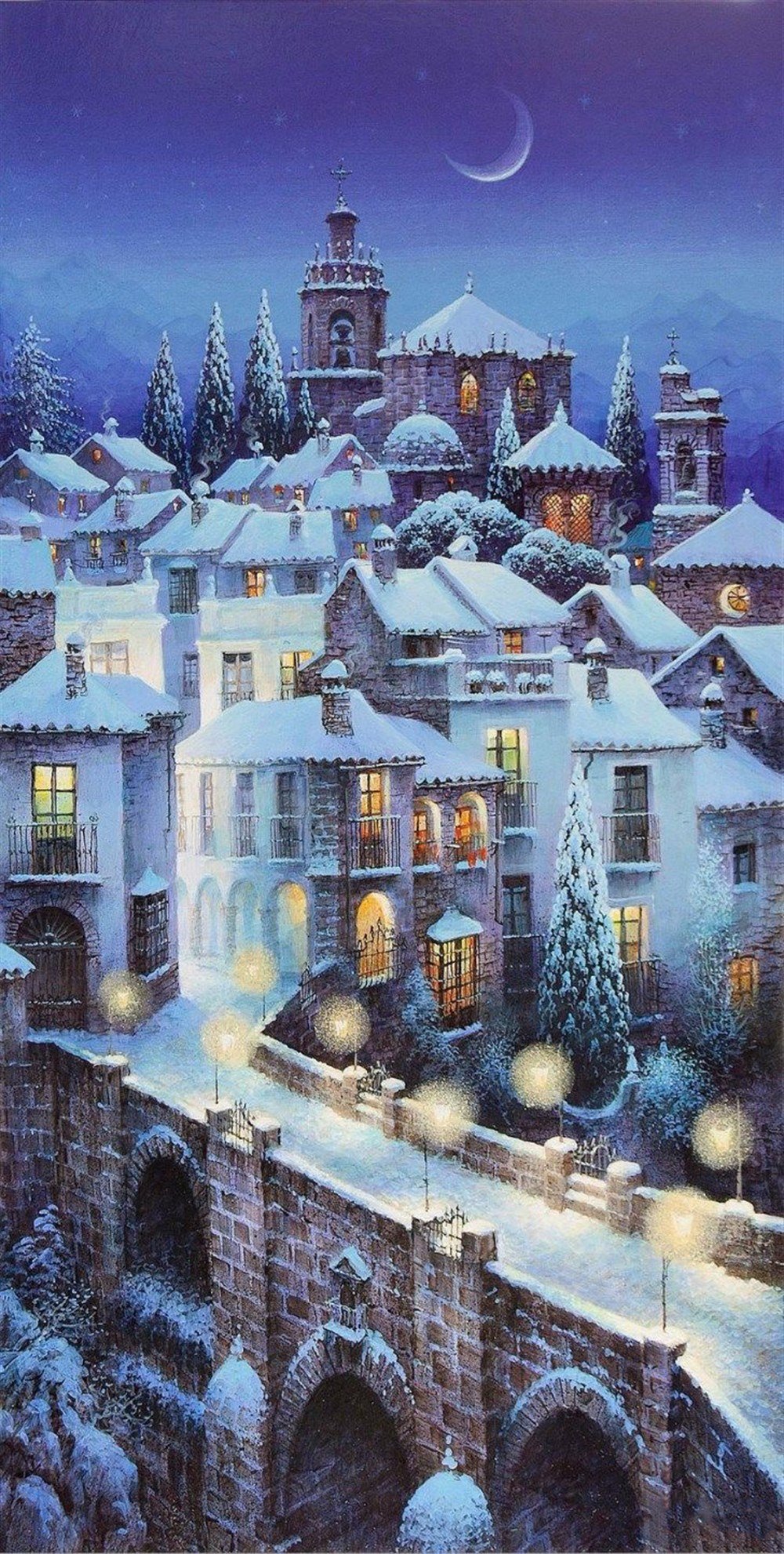 Budapeşte'de Karlı Bir Gece Elmas Mozaik Tablo 30x60cm