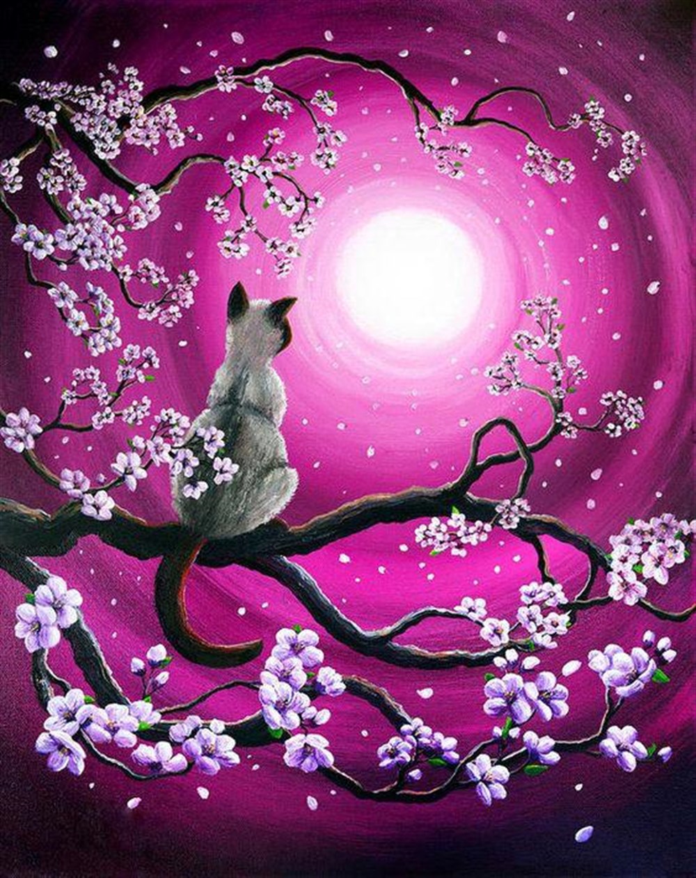 CANLILARMarcel Sanat Elmas Mozaik Tablo & Diamond Painting TurkeyM20173822Pembe Manzaradaki Kedi Marcel Sanat Elmas Mozaik Tablo 41x51cm