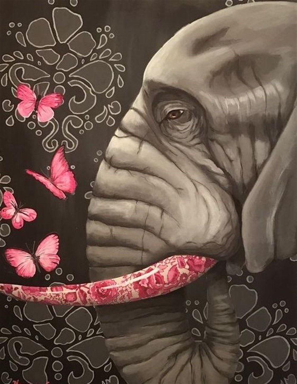 CANLIMarcel Sanat Elmas Mozaik Tablo & Diamond Painting TurkeyM20176693Fil Ve Pembe Kelebekler Marcel Sanat Elmas Mozaik Tablo 48x64cm