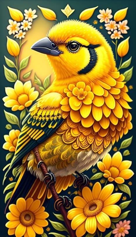 CANLIMarcel Sanat Elmas Mozaik Tablo & Diamond Painting TurkeyM20176822Sarı Kuş 33x60cm-Marcel Sanat Elmas Mozaik Tablo
