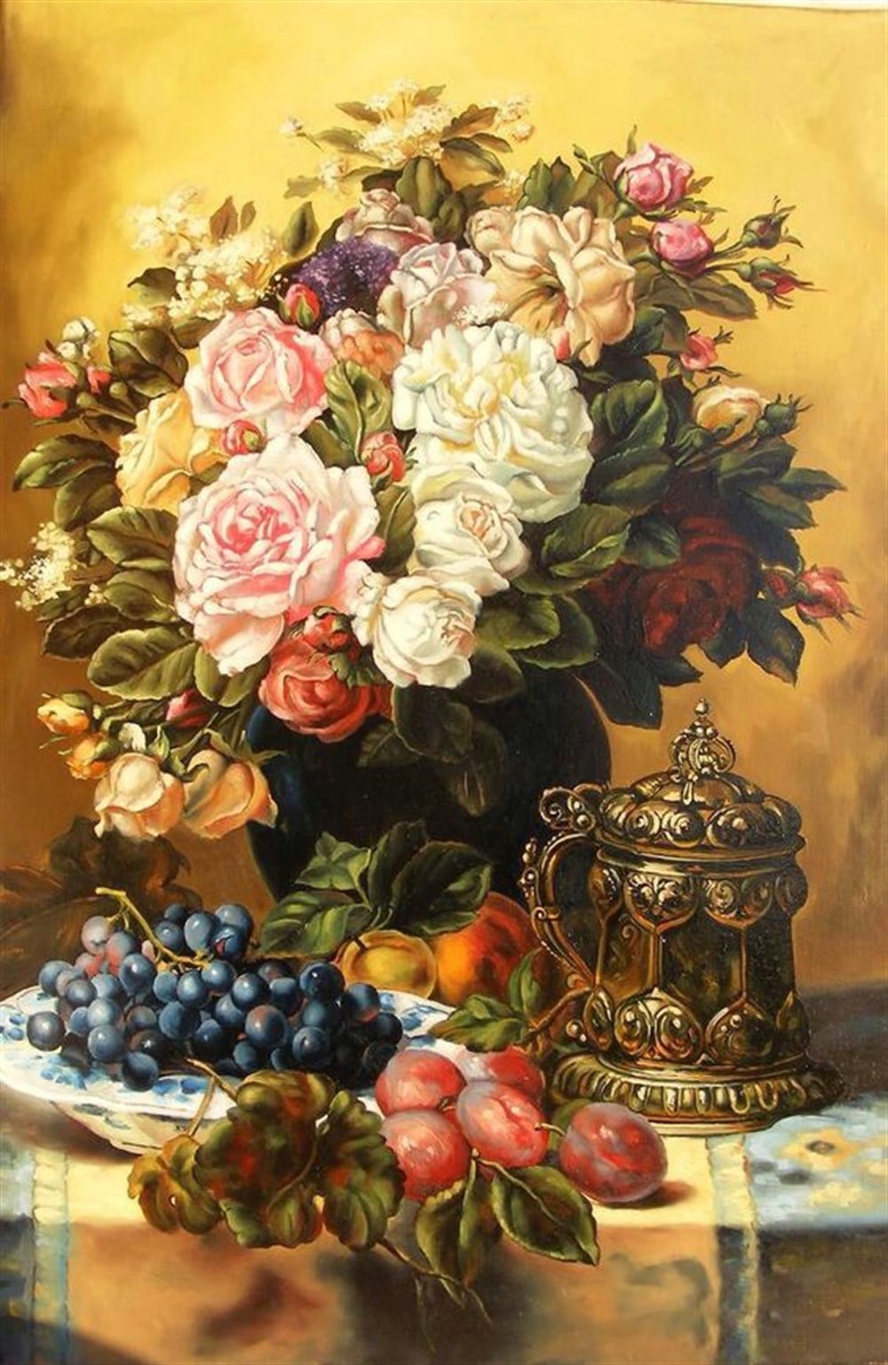 ÇİÇEK-AĞAÇMarcel Sanat Elmas Mozaik Tablo & Diamond Painting TurkeyM20173588Masadaki Güller Ve Üzüm Salkımı Marcel Sanat Elmas Mozaik Tablo 53x81cm