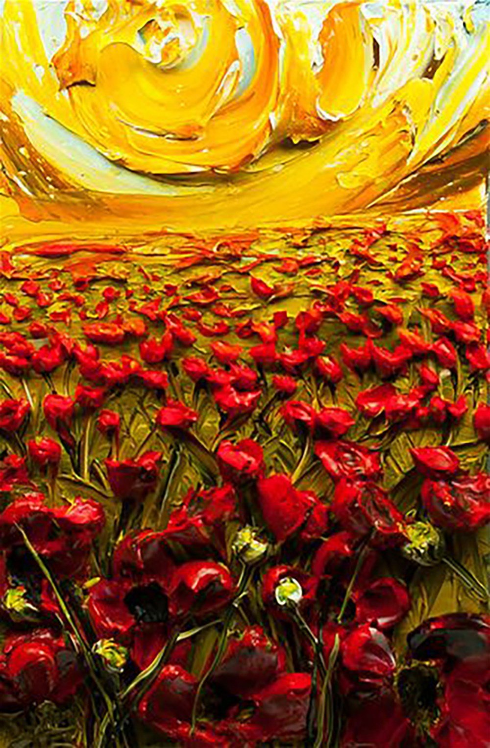 Kırmızı Çiçek Tarlası Marcel Sanat Elmas Mozaik Tablo 48x74cm