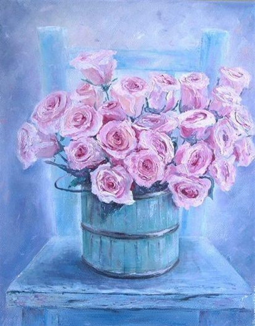 ÇİÇEKMarcel Sanat Elmas Mozaik Tablo & Diamond Painting TurkeyM20176562Mavi Sandalyedeki Pembe Güller Marcel Sanat Elmas Mozaik Tablo 58x76cm