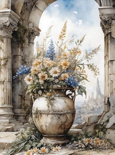 ÇİÇEKMarcel Sanat Elmas Mozaik Tablo & Diamond Painting TurkeyM20176833Antik Kentteki Çiçekler 45x60cm-Marcel Sanat Elmas Mozaik Tablo