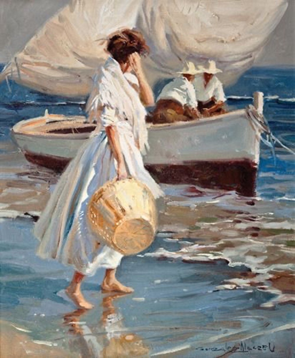 Deniz Kenarında Beyaz Elbiseli Kadın (43x53)