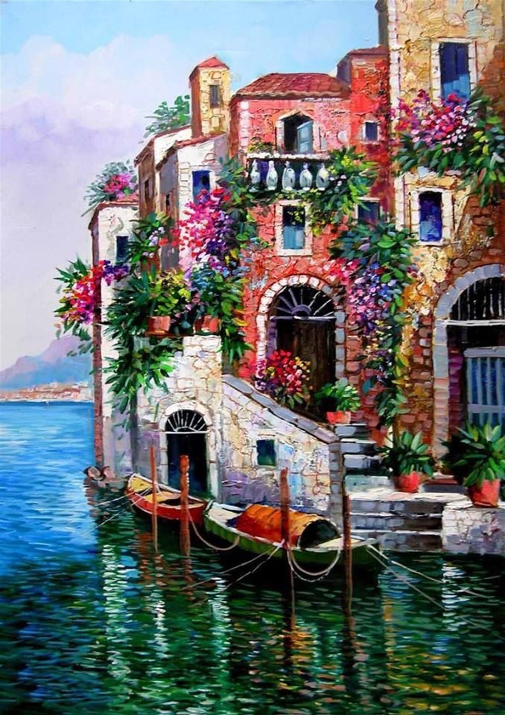 Deniz Kıyısındaki Evler Elmas Mozaik Tablo 35x50cm