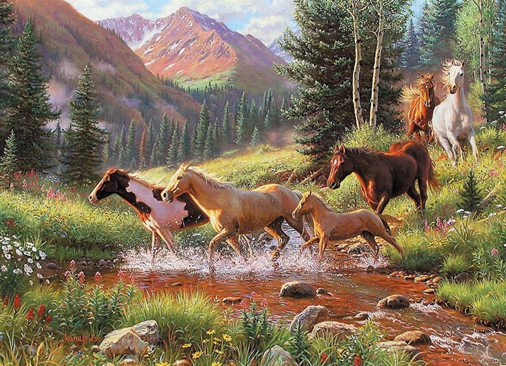 Dereden Geçen Atlar Elmas Mozaik Tablo 70x50cm