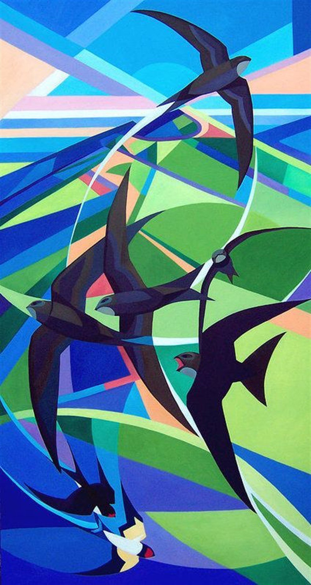 DESENMarcel Sanat Elmas Mozaik Tablo & Diamond Painting TurkeyM20174123Mavi Yeşil Desen Kuşlar Marcel Sanat Elmas Mozaik Tablo 28x53cm