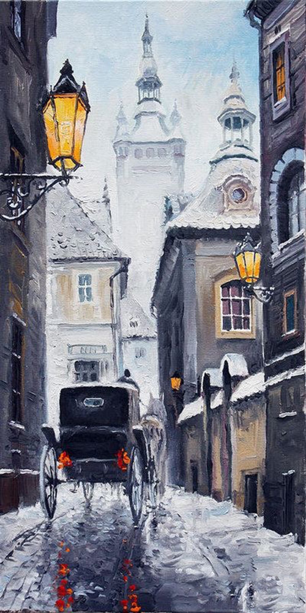 Eski Avrupa'da Kar Gezintisi Elmas Mozaik Tablo 30x61cm