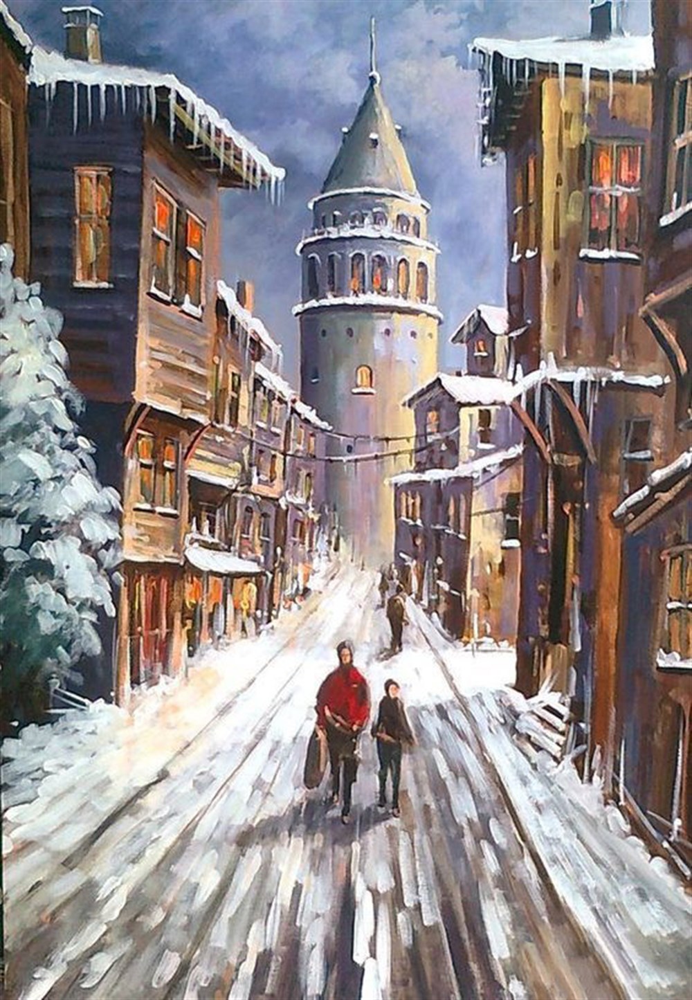 Galata Kulesi ve Kar Elmas Mozaik Tablo 46x66cm