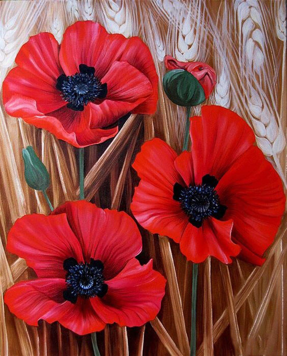 Gelincik ve Buğday Başağı Elmas Mozaik Tablo 43x53cm