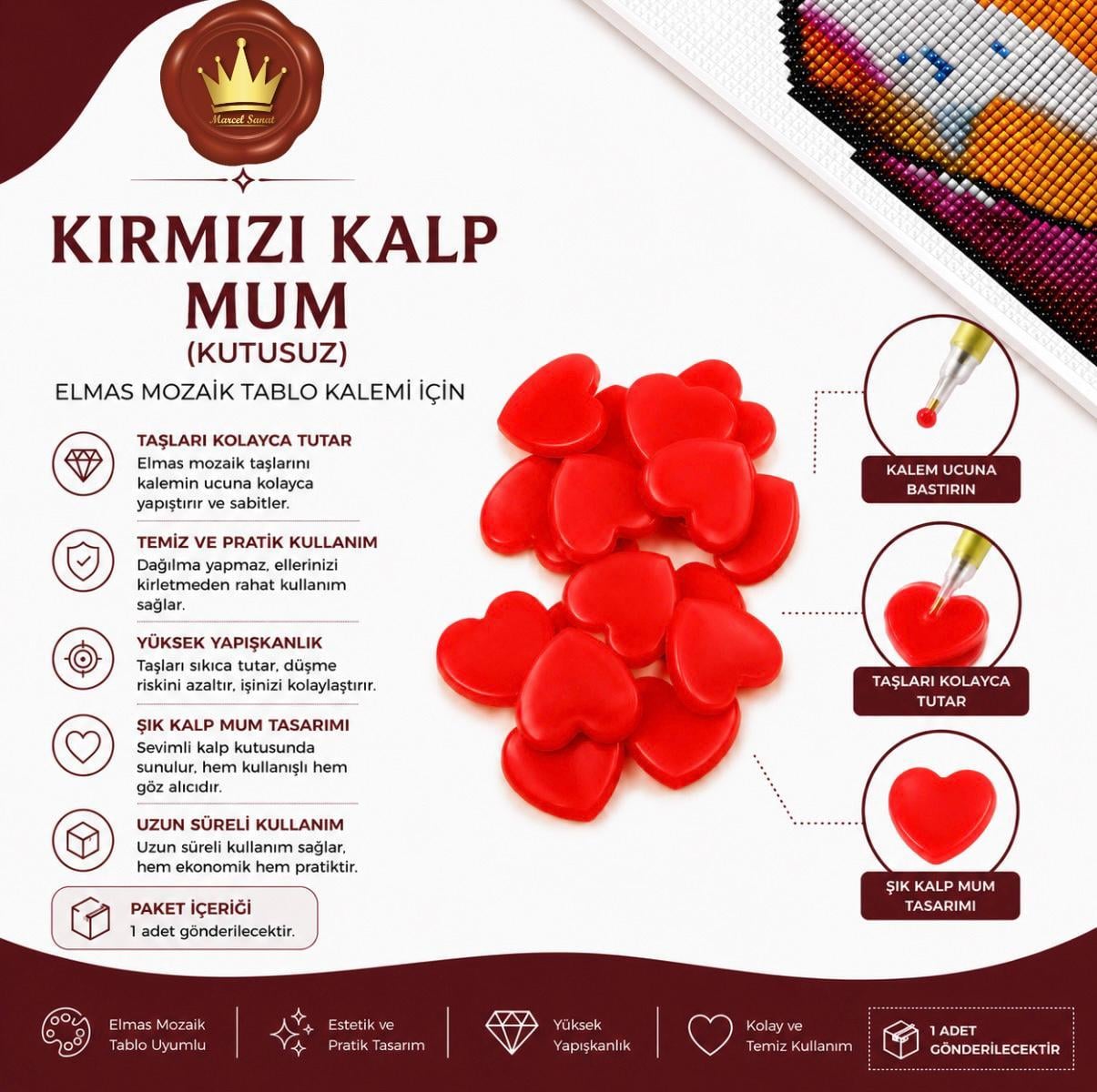 Kalpli Taş Tutma Mumu Aksesuar | Marcel SanatAKSESUARMarcel Sanat Elmas Mozaik Tablo & Diamond Painting TurkeyM2017KALPTMMARCEL Kırmızı Kalp Mum (kutusuz) 