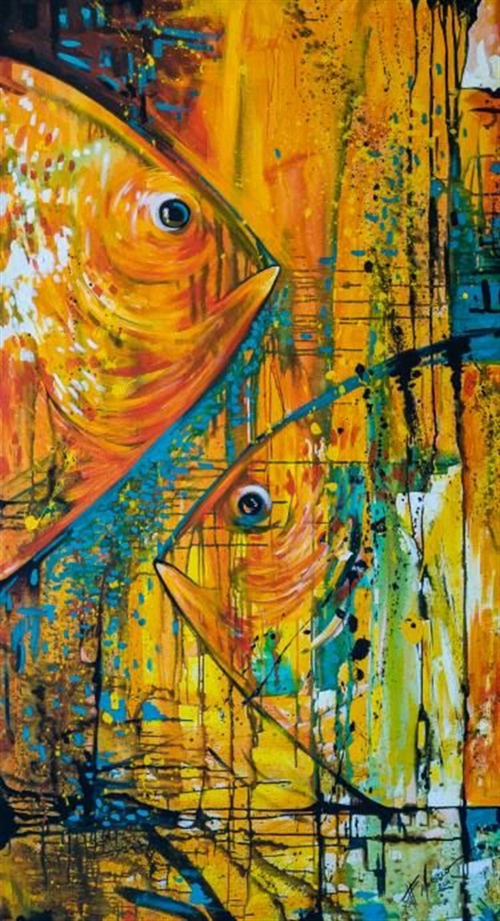 Karşılıklı Duran İki Balık Tablosu 33x56cm