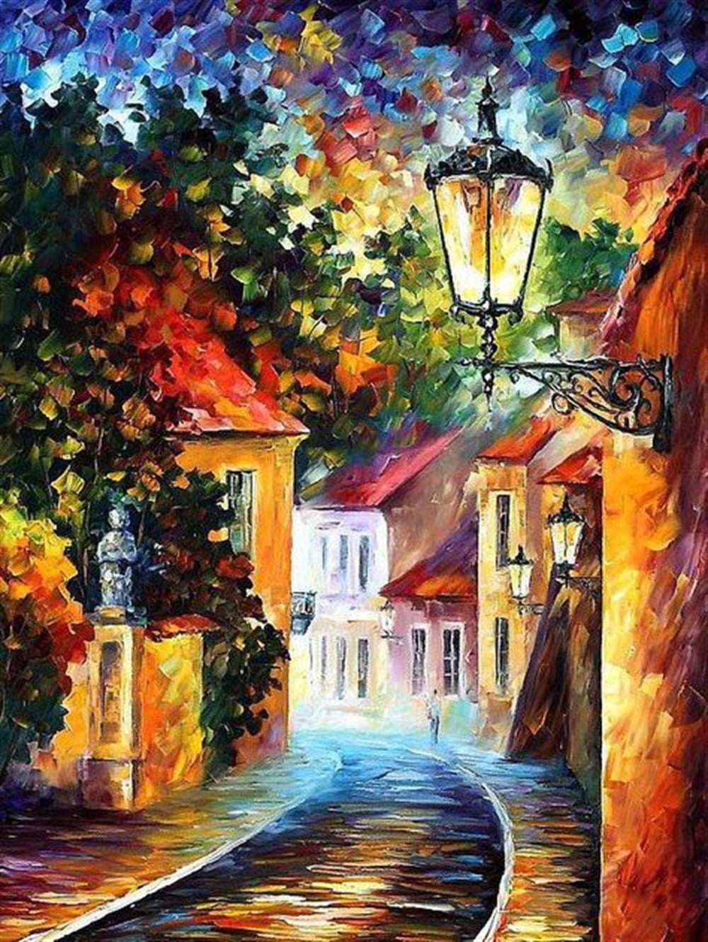 Lenoid Afremov Sokak ve Evler Elmas Mozaik Tablo 41x53cm