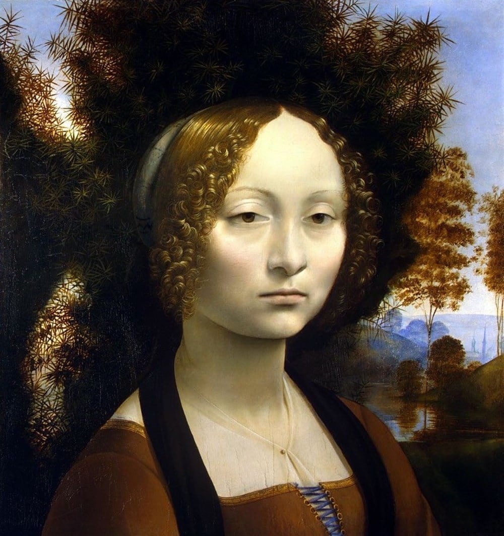 Leonardo Da Vinci Ginevra Benci'nin Portresi (1474-1478) Elmas Mozaik Tablo 56x58cm