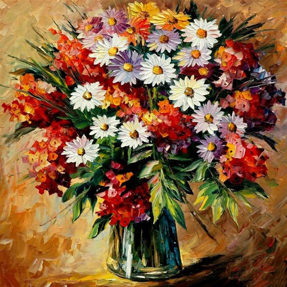 Leonid Afremov Tarzı Papatyalı Arajman Elmas Mozaik Tablo 50x50cm