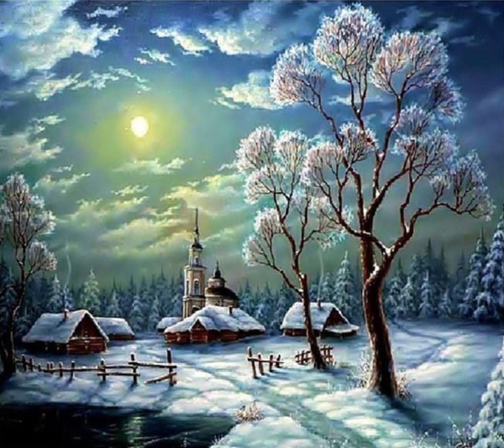 MANZARAMarcel Sanat Elmas Mozaik Tablo & Diamond Painting TurkeyM20173806Karlı Köy Marcel Sanat Elmas Mozaik Tablo 58X53cm
