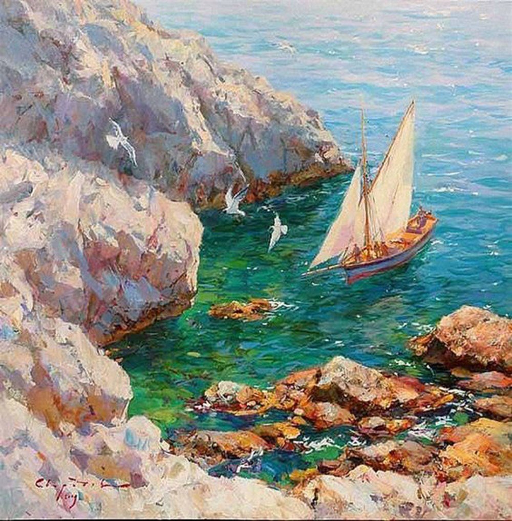 MANZARAMarcel Sanat Elmas Mozaik Tablo & Diamond Painting TurkeyM20173152Kayalıkta ki Yelkenli Elmas Mozaik Tablo 56x56cm 