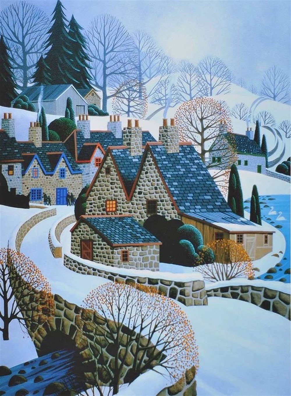 MANZARAMarcel Sanat Elmas Mozaik Tablo & Diamond Painting TurkeyM20173485Karlı Taş Köprü Ve Evler Marcel Sanat Elmas Mozaik Tablo 46x64cm