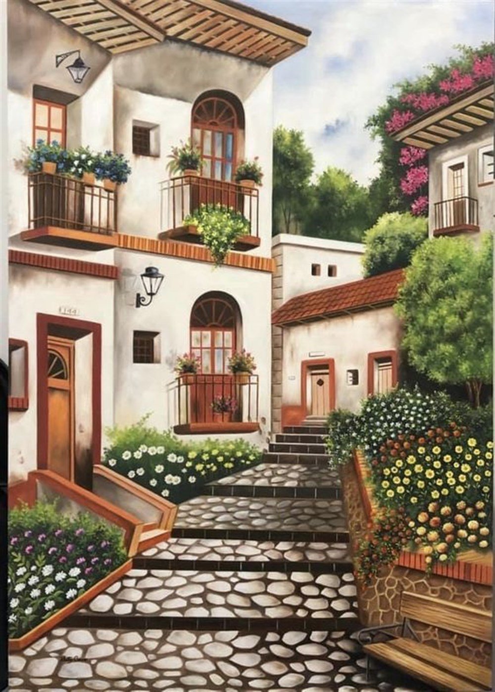 MANZARAMarcel Sanat Elmas Mozaik Tablo & Diamond Painting TurkeyM20176199Taş Merdivenli Sokak Marcel Sanat Elmas Mozaik Tablo 36X51cm