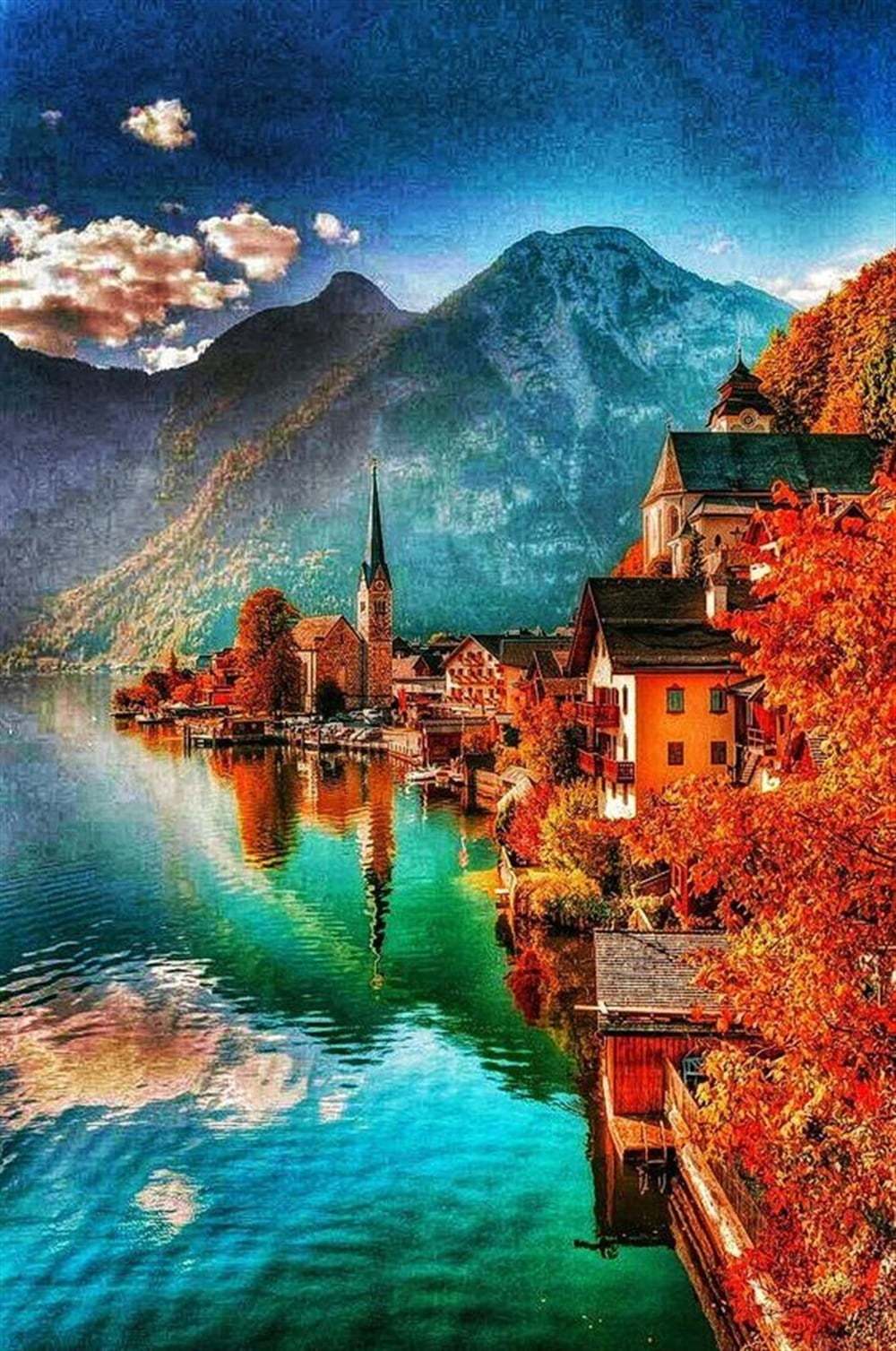 MANZARAMarcel Sanat Elmas Mozaik Tablo & Diamond Painting TurkeyM20176197Dağların Kıyısındaki Şehir Marcel Sanat Elmas Mozaik Tablo 56X84cm 