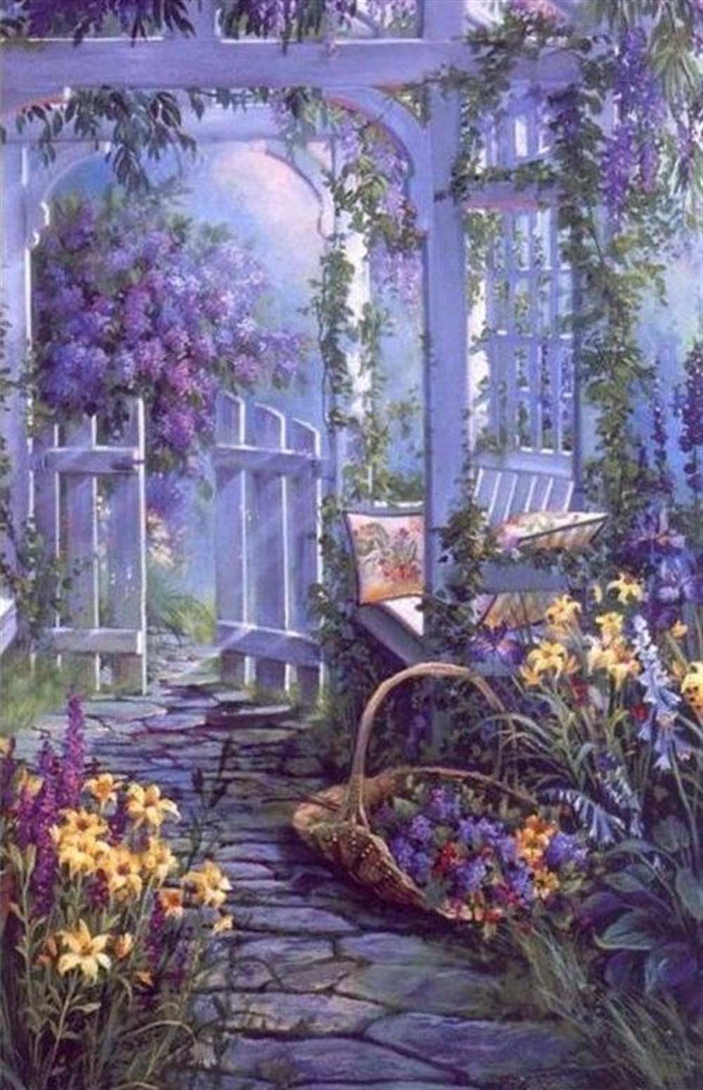 MANZARAMarcel Sanat Elmas Mozaik Tablo & Diamond Painting TurkeyM20176456Mor Salkımlı Bahçe Marcel Sanat Elmas Mozaik Tablo 56X86cm