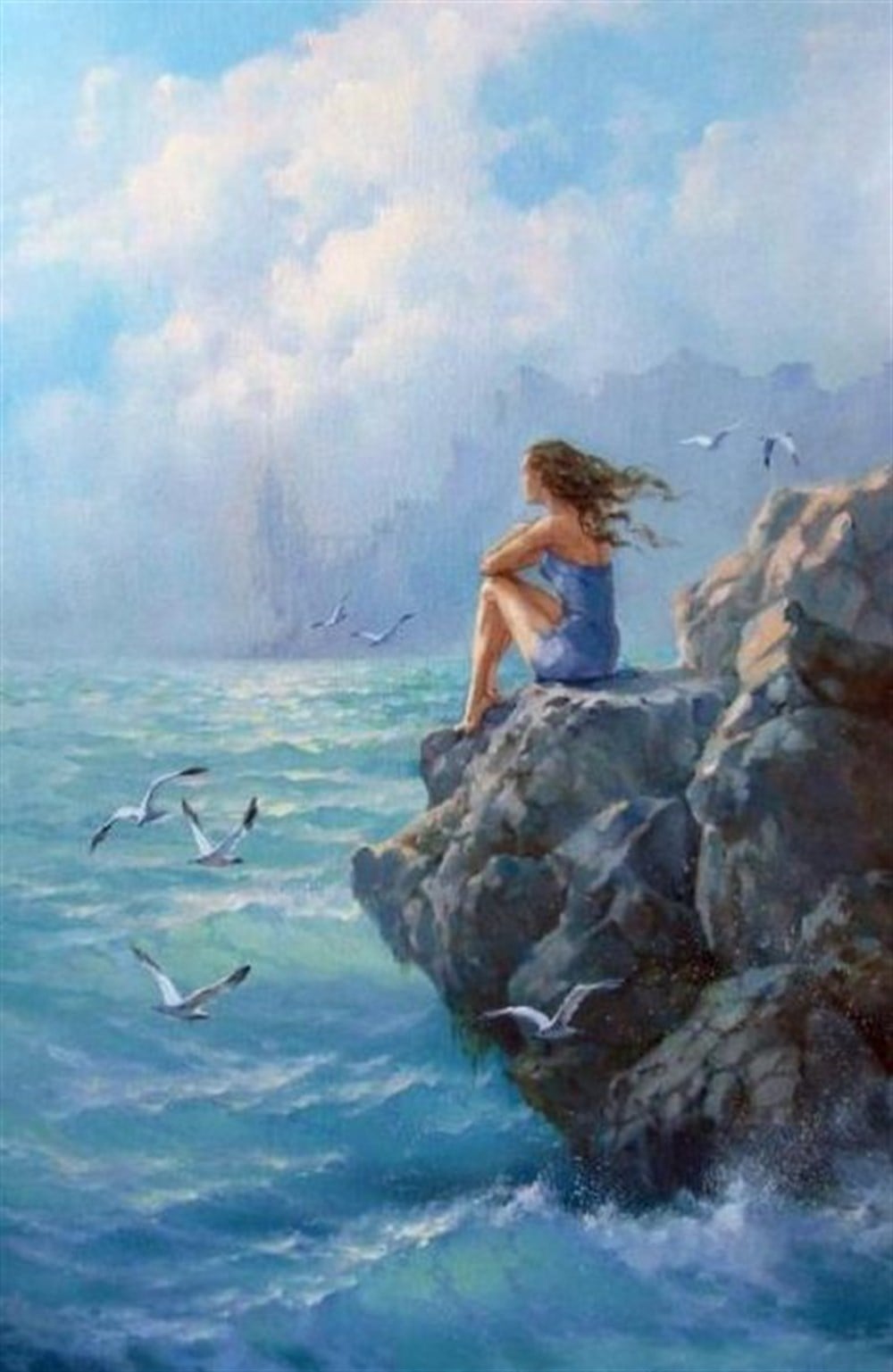 MANZARAMarcel Sanat Elmas Mozaik Tablo & Diamond Painting TurkeyM20176028Kayalıkların Üzerinde Oturan Kadın Marcel Sanat Elmas Mozaik Tablo 48x71cm