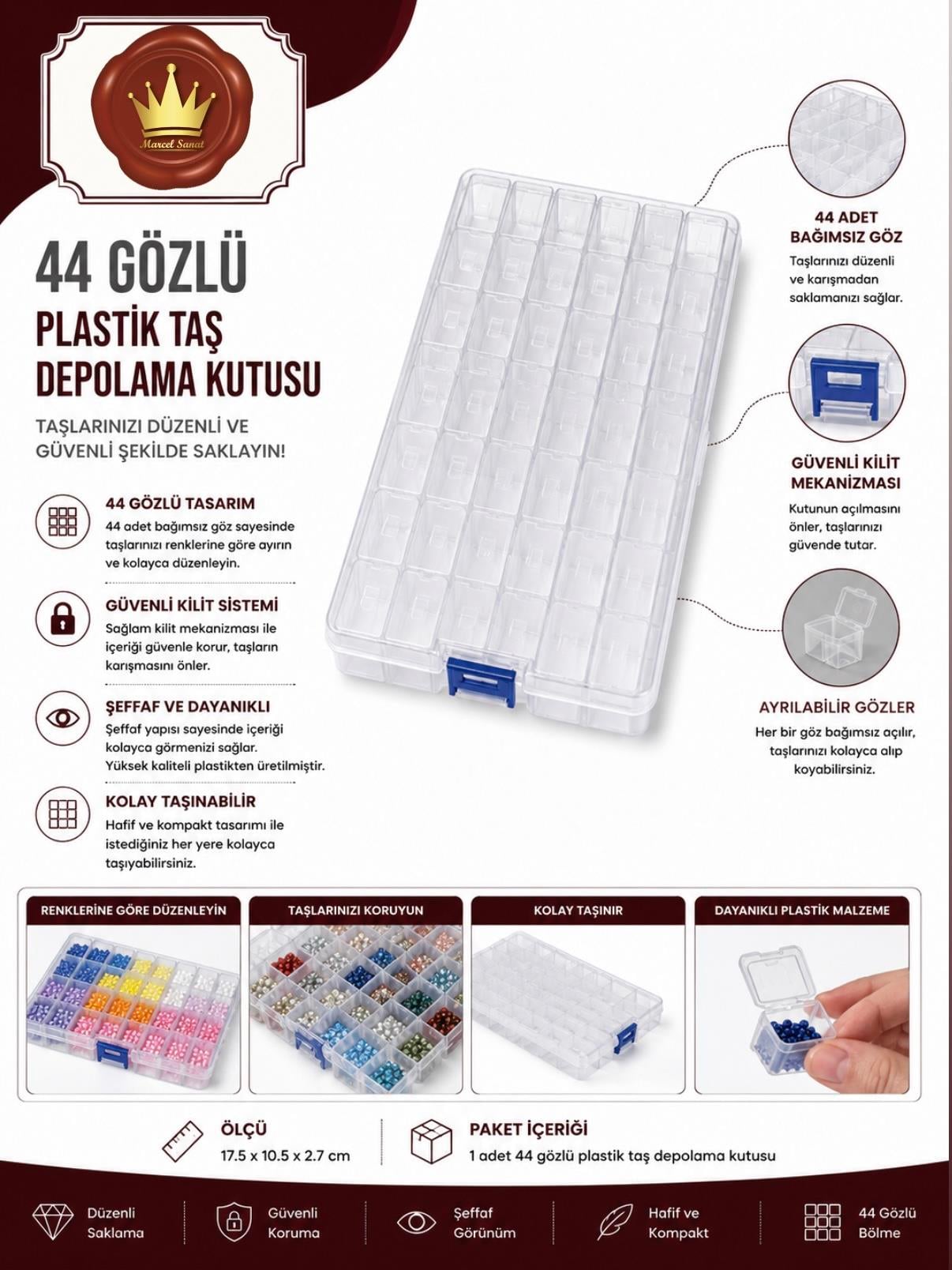 MARCEL 44 Gözlü Plastik Taş Düzenliyici Kutu AKSESUARMarcel Sanat Elmas Mozaik Tablo & Diamond Painting TurkeyM201744GZLŞFFKTUMARCEL 44 Gözlü Plastik Taş Düzenliyici Kutu 