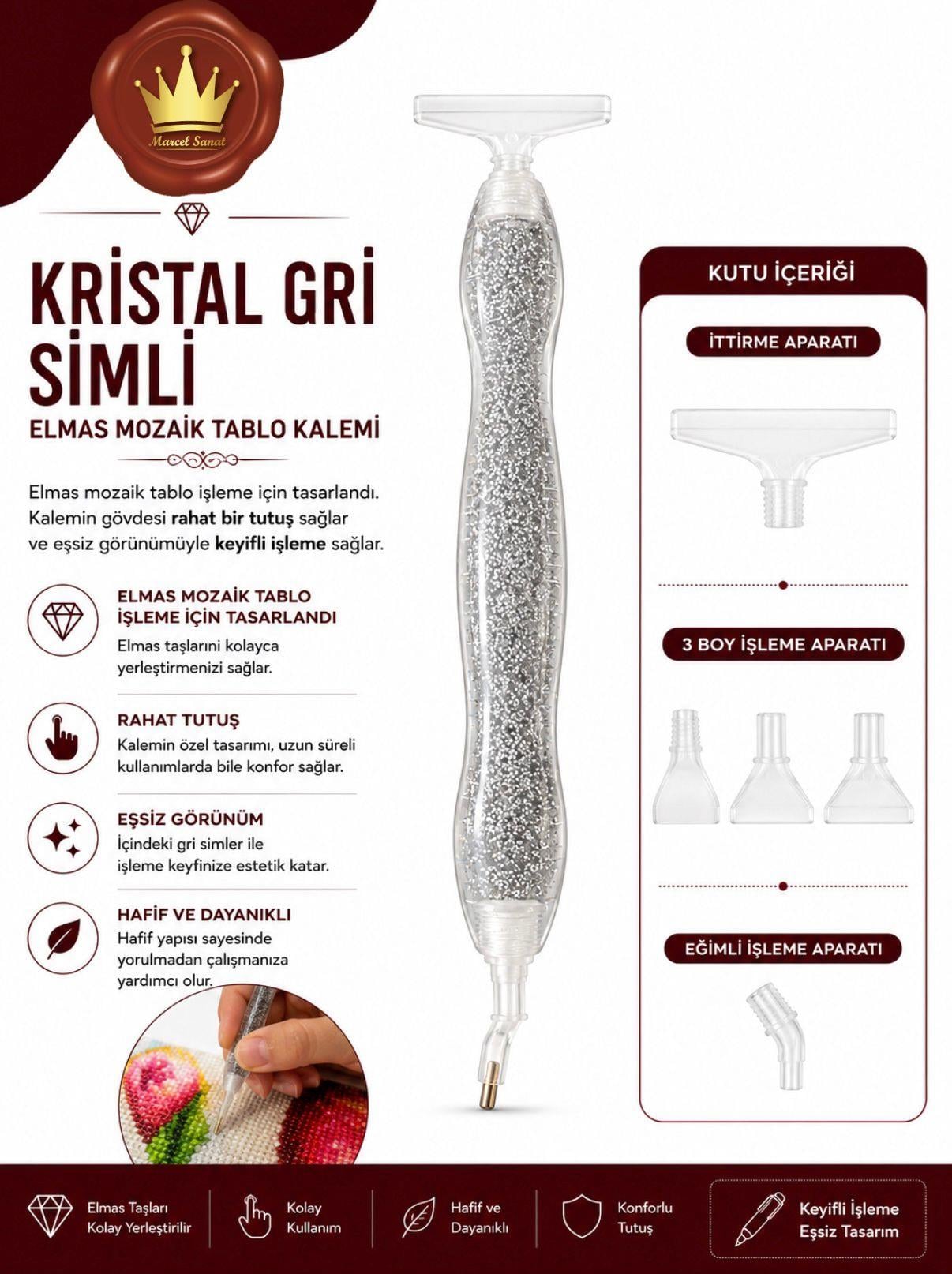 MARCEL Kristal Gri Simli Elmas Mozaik KalemiAKSESUARMarcel Sanat Elmas Mozaik Tablo & Diamond Painting TurkeyM2017KRSTLSİMMARCEL Kristal Gri Simli Elmas Mozaik Kalemi