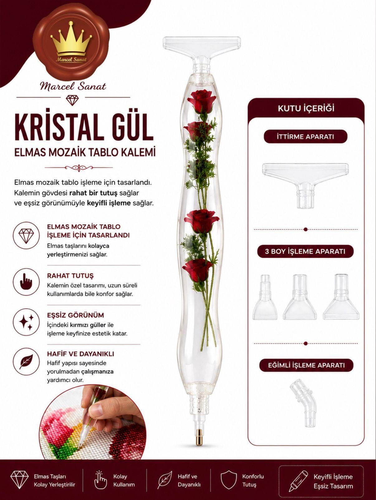 MARCEL Kristal Gül Elmas Mozaik KalemiAKSESUARMarcel Sanat Elmas Mozaik Tablo & Diamond Painting TurkeyM2017KRSTLGLMARCEL Kristal Gül Elmas Mozaik Kalemi