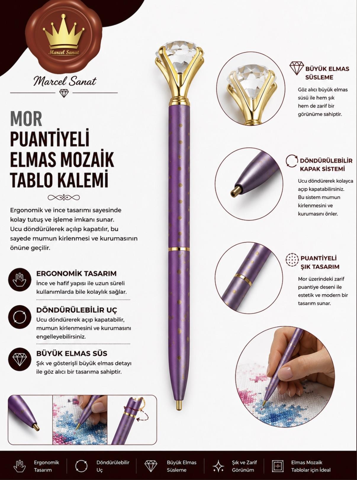 MARCEL Mor Puantiyeli ve Tektaş Süslü Taş Tutma Kalemi AKSESUARMarcel Sanat Elmas Mozaik Tablo & Diamond Painting TurkeyM2017MRRTPSSLMARCEL Mor Puantiyeli ve Tektaş Süslü Taş Tutma Kalemi 