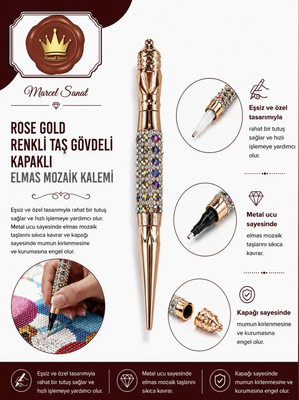 MARCEL Rose Gold Renkli Taş Gövdeli Kapaklı  Elmas Mozaik KalemiAKSESUARMarcel Sanat Elmas Mozaik Tablo & Diamond Painting TurkeyM2017RGLDRTGMARCEL Rose Gold Renkli Taş Gövdeli Kapaklı  Elmas Mozaik Kalemi