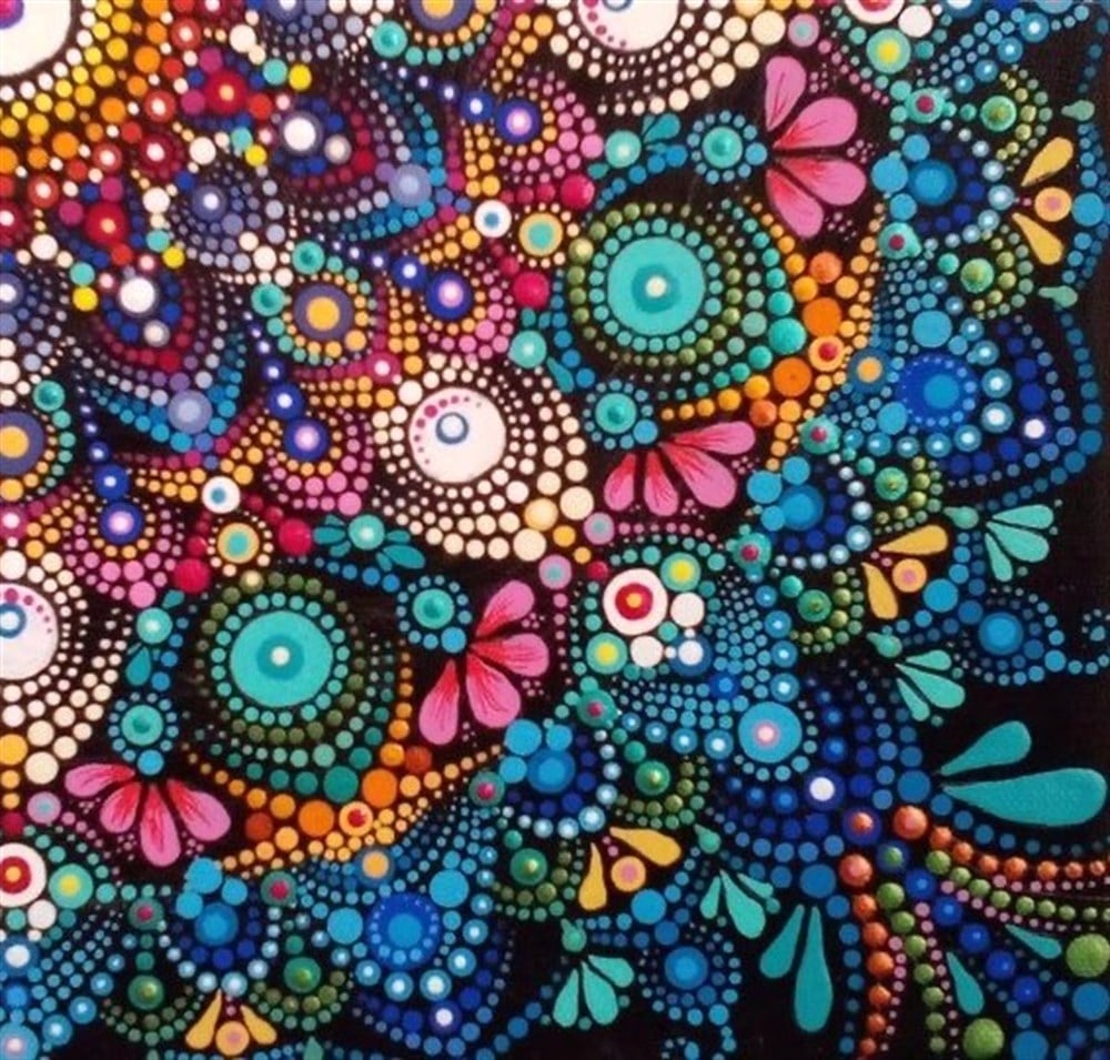 Marcel Sanat Cıvıl Cıvıl Mandala 69x66 Yuvarlak Taş Elmas Mozaik Tablo