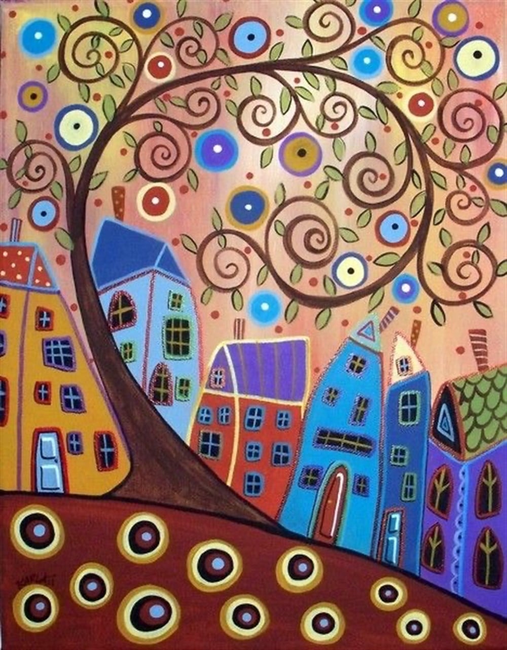 Marcel Sanat Elmas Mozaik Puzzle Tablo Renkli Evler 40x50 cm