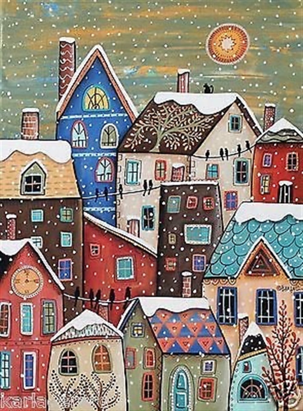 Marcel Sanat Elmas Mozaik Puzzle Tablo Renkli Evler 40x55 cm