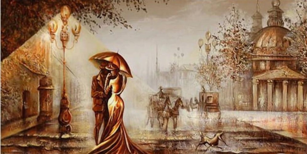 Marcel Sanat Elmas Mozaik Puzzle Tablo Yağmurda Dans 90x45 cm